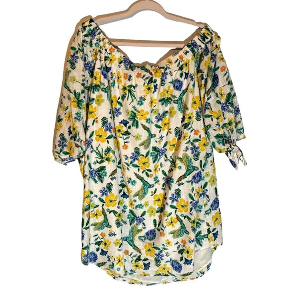 Old Navy Women's Floral Off-Shoulder Blouse Size L 100% Cotton Made In India - Picture 5 of 12